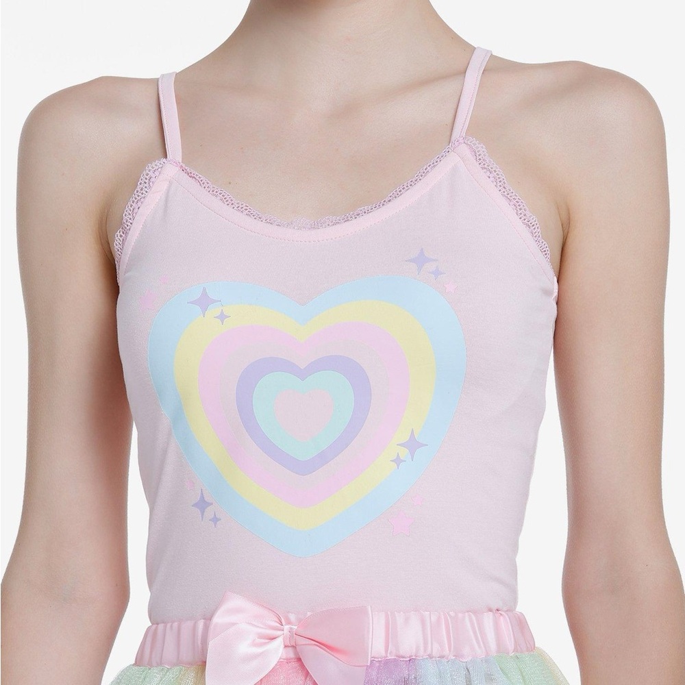 Sweet Society Pastel Rainbow Heart Lace Trim Girls Cami- Size S